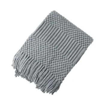 

Sofa Couch Cover Polyester Throw Blanket Sheep Bubble Textured Lightweight Living Room Bedroom Knitted Warm With Tassels Solid