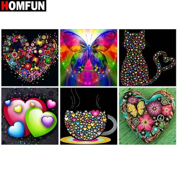 

HOMFUN Diy Full Square Round Drill 5D Diamond Painting Cross Stitch Diamond Embroidery "Color heart butterfly" Home Decor Gift
