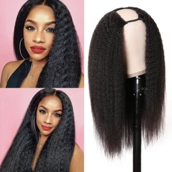 

Beaudiva Hair U Part Wig Kinky Straight Human Hair Wig For Black Women Brazilian Remy Glueless Middle Part 4*4 Lace Closure Wig