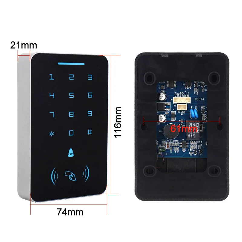 125Khz RFID ID Access Control Keypad Digital Panel Card Reader Door Lock System + 6pcs RFID ID Keyfobs