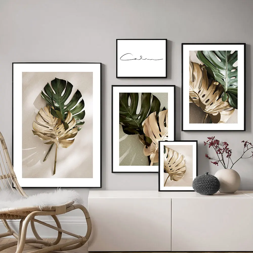 

Abstract Plant Canvas Wall Art Picture Gold Leaves Poster Nordic Poster for Living Room Bedroom Wall Art Decor Painting