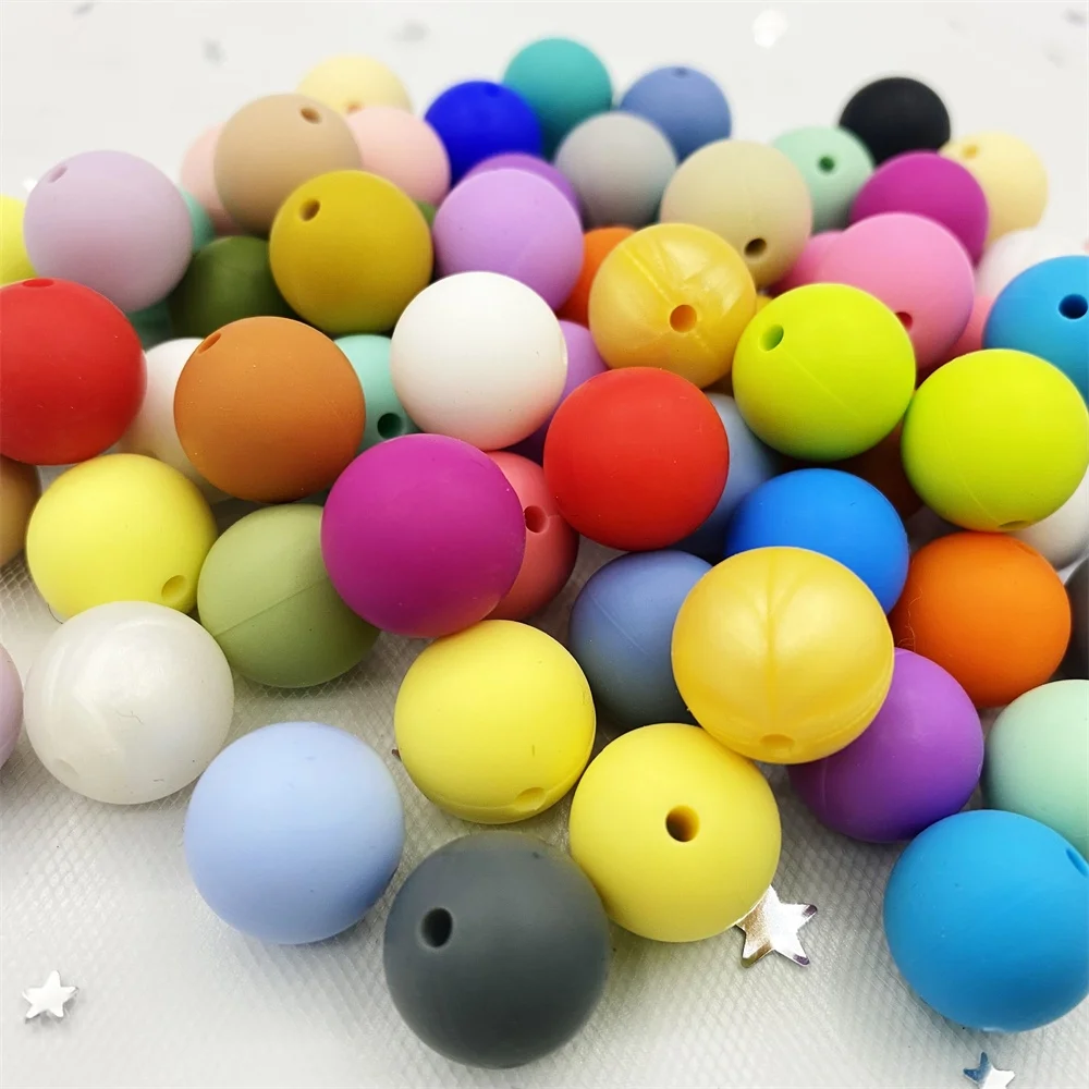 100pcs 15mm 실리콘 구슬 젖니가 남 둥근 구슬 젖꼭지 체인 DIY 완구 실리콘 Teether BPA 무료 팔찌 목걸이 아이