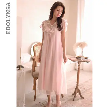

Maternity Sleepwear Vintage Sleep Lounge Butterfly Sleeve Night Dress Summer Sleepwear Cotton Organza Loose Long Nightdress