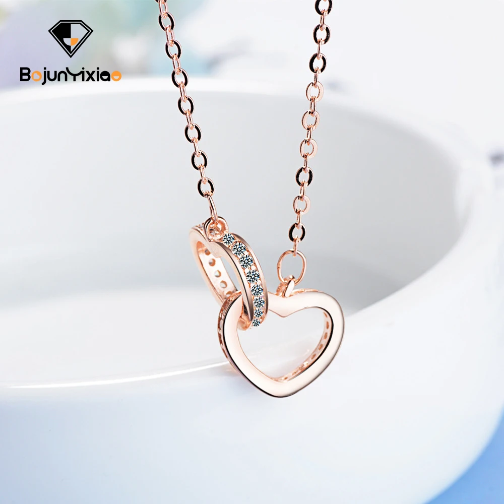 

Fashion Joker Double Ring Necklace S925 Silver Necklace Women's Short Clavicle Chain Short Pendant Woman student dress jewelry