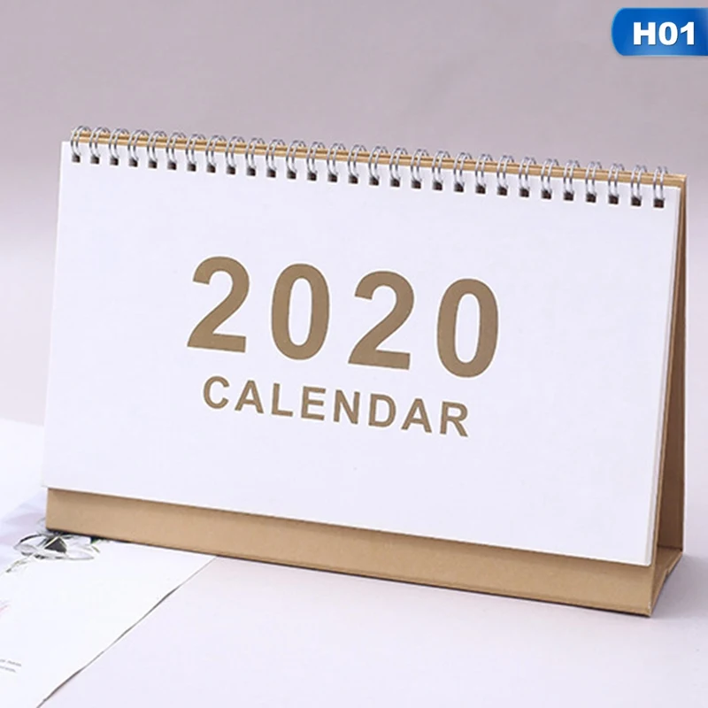 Mini Table Stand Calendar Creative Simple Desk Coil Notepad Kraft Paper Calendar Daily Schedule Yearly Agenda Organizer - Color: H01