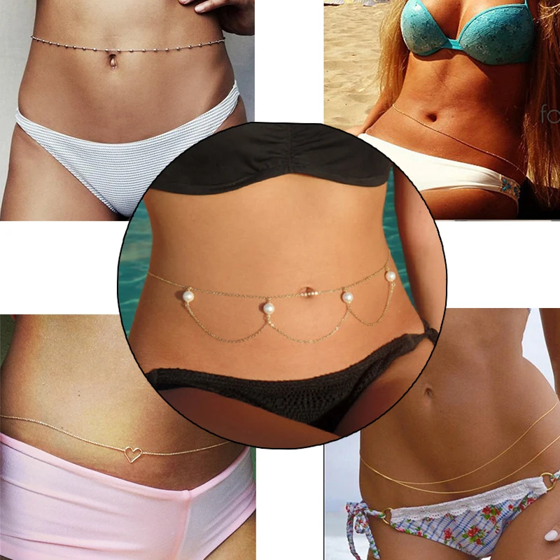 

9 Styles Boho Summer Beach Body Jewelry for Women Accessory Gold Silver Colors Copper Beads Waist Belly Chains Necklaces
