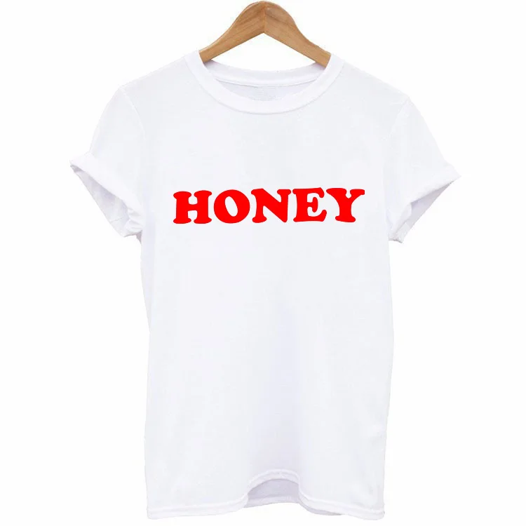 Модные женские футболки 2019 летние с коротким рукавом и принтом медовых букв