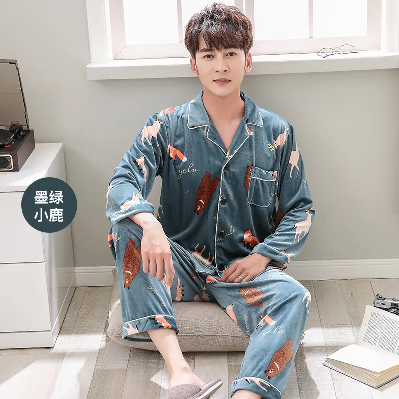 Autumn and Winter Newest Gold Velvet Pajamas Women's Couples Long-sleeved Suit Men and Women Cardigan Casual Home Clothes - Цвет: 10