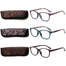 RBENN 3 Pack Ladies Reading Glasses with Bags Spring Hinges Pattern Stylish Reader for Women Men Reading Eyewear