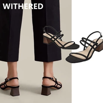 

Withered summer england office lady simple roma Genuine leather high heels sandals women shoes woman women shoes women sandals