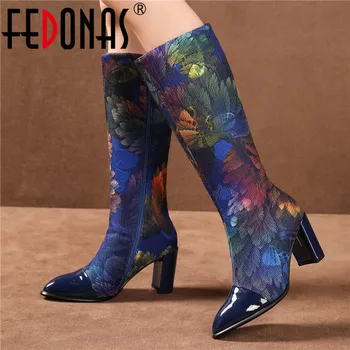 

FEDONAS Women High Heels Prom Mid-calf Boots Autumn Winter Warm Dancing Shoes Woman Genuine Leather Elegant Female Long Boots