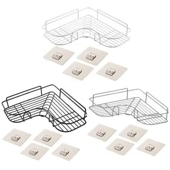 

4 Brushed Sticky Hooks Bathroom Punch-free Corner Rack Toilet Utensils Iron Storage Rack Kitchen Tripod Bathroom Corner Rack