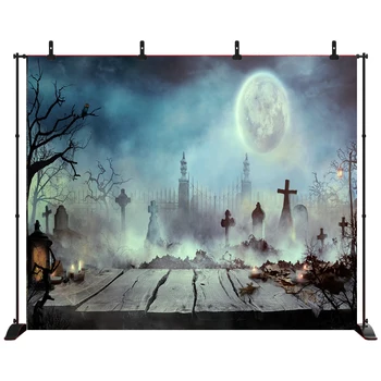 

Acejoker Halloween Backdrop Smoky Cemetery Ghost MoonPhotography Background Vinyl Photo Studio Props
