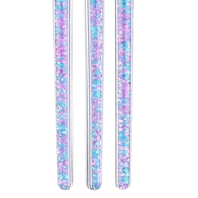 Monja 3Pcs Nail Art Violet Rhinestone Handle Acrylic Uv Gel Extension Builder Brush Flower Painting Drawing Pen Manicure Tools