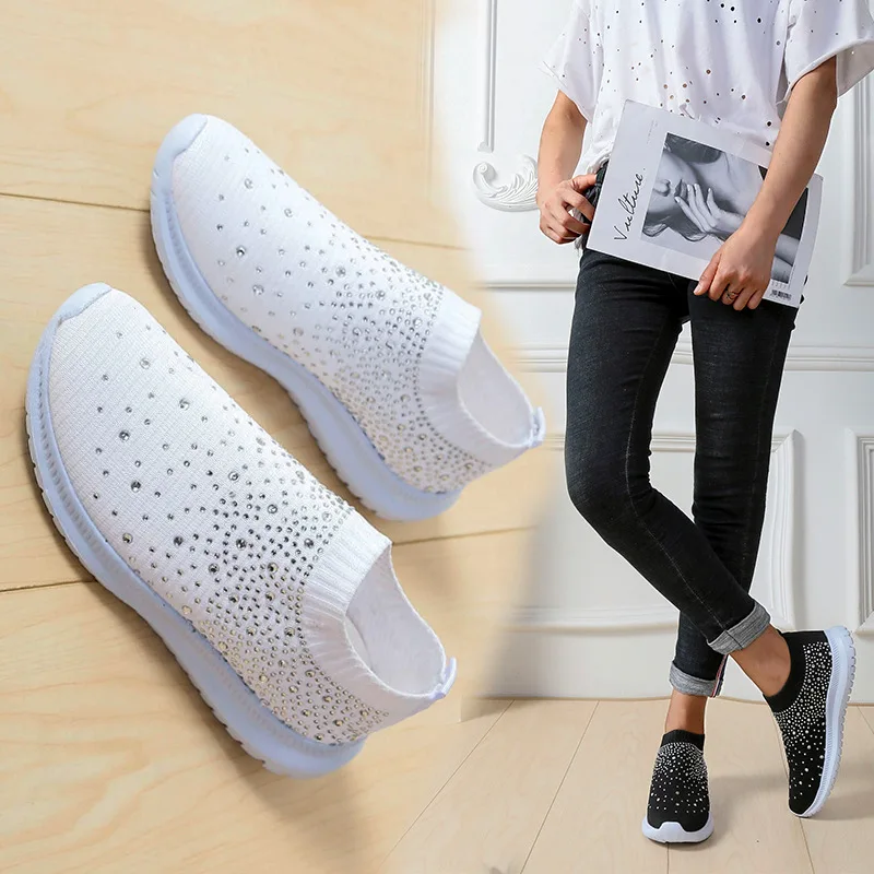 

2019 Casual Man-made Diamond Flat Fly Woven New Style Large Size round-Toe-Style a Fly Woven Korean-style WOMEN'S Shoes