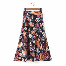 Винтажная юбка миди с цветочным принтом, Женская длинная юбка с высокой талией, женская повседневная юбка макси, Faldas Mujer