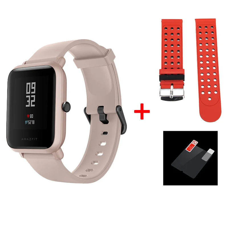 Смарт-часы Amazfit Bip Lite английская версия Huami Amazfit Bip LITE Мужские часы 45 дней Срок службы батареи 3ATM водонепроницаемые часы - Цвет: pink and red