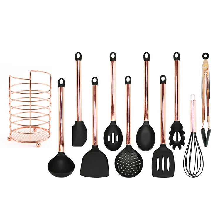 11-pcs kitchen set Пособия по кулинарии инструменты Кухня посуда 10/11 шт. набор из розового золота Нержавеющая сталь ручка силиконовый антипригарной термостойкие Кухня инструменты - Цвет: 11-pcs kitchen set