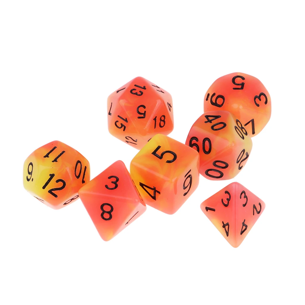 7pcs Multicolor Acrylic Polyhedral Luminous Dice for D&D RPG MTG Party Game Supplies 7 Polyhedral Dices 