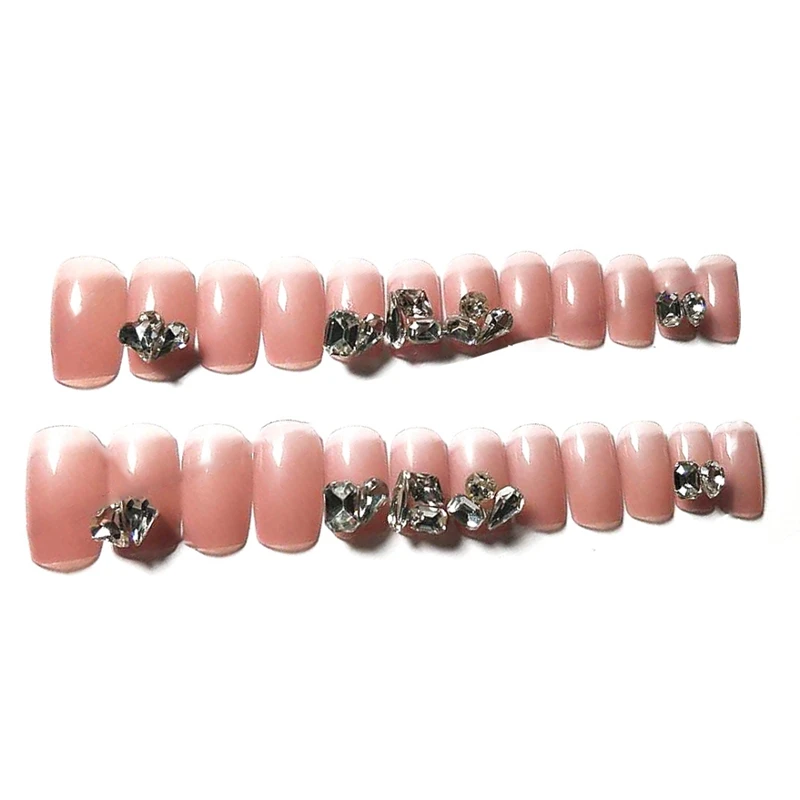 24pcs Fake Nails Short Head False Nails Removable Artificial Diamond Fake Nail Sticker Easy to Use