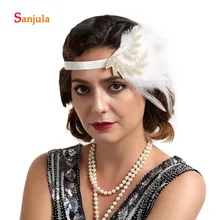 Эластичная Повязка на голову с перьями, свадебные аксессуары для волос, белые головные уборы с бисером, вечерние головные уборы на выпускной, BQ005