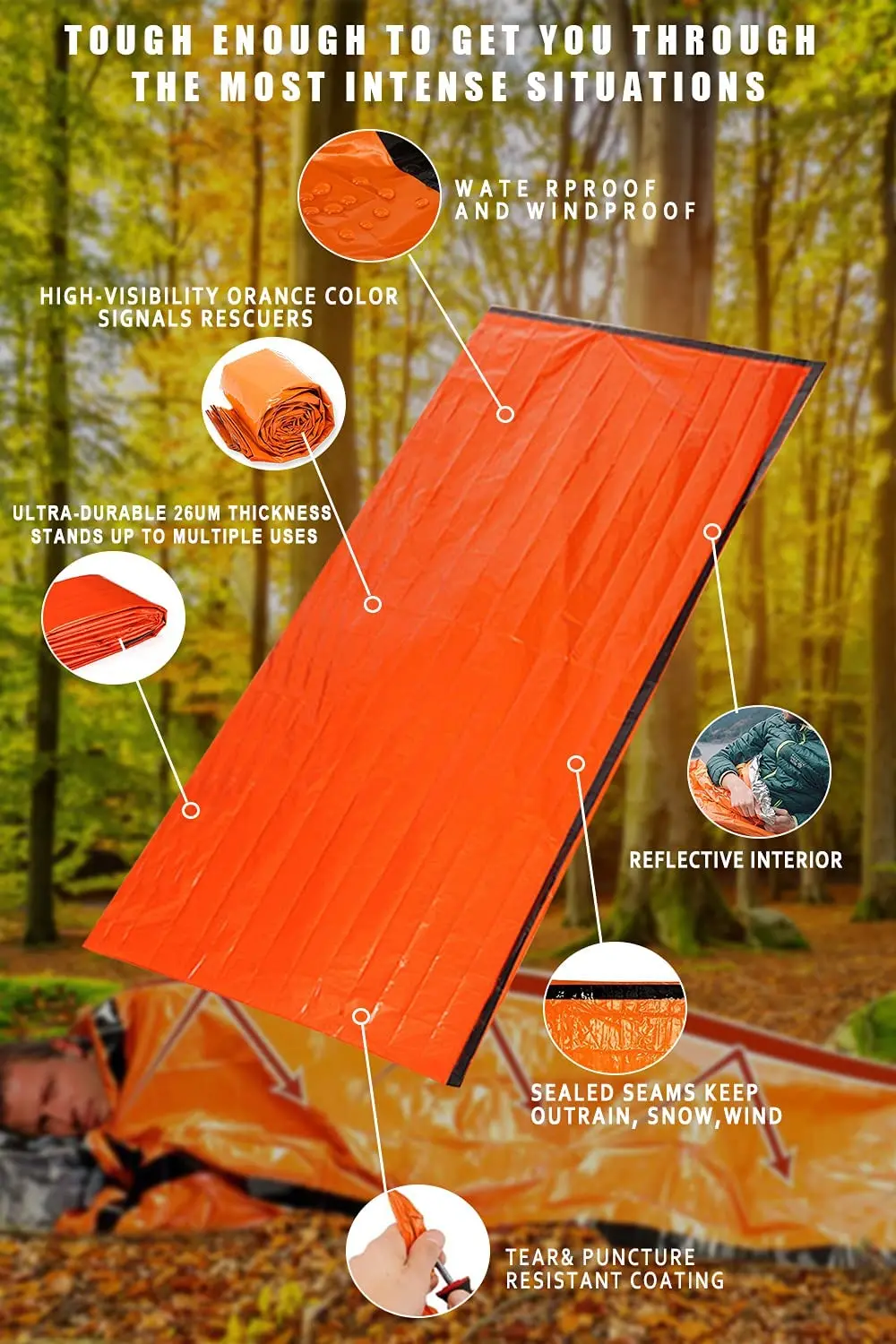 Emergency Sleeping Bag  - Use as Emergency Bivy Sack, Survival Sleeping Bag, Mylar Emergency Blanket