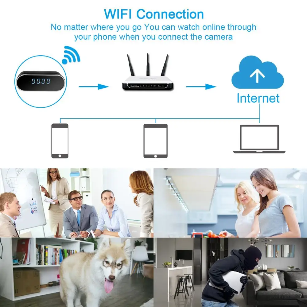 HD WiFi CamPro1080P IP P2P настольные часы камера WIFI контроль инфракрасное ночное видение