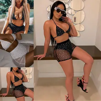 

Fishnet Ladies Babydoll Sleepwear Women's Sexy Lingerie Bra Mesh Pajamas Set