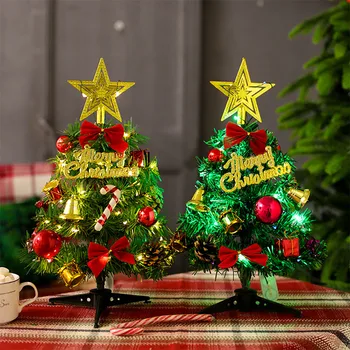

Bzoosio Merry Christmas Mini Table Top Christmas Tree Decoration LED Light string Home Living room table Xmas Gift Party Decor F