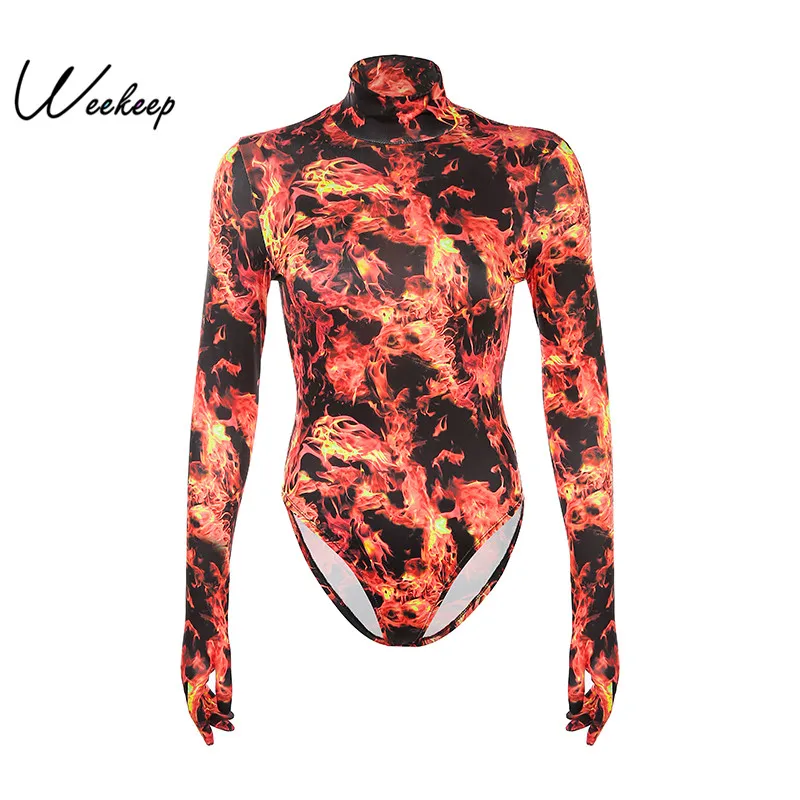 Женский комбидресс с горлом Weekeep облегающий боди длинным рукавом и перчатками