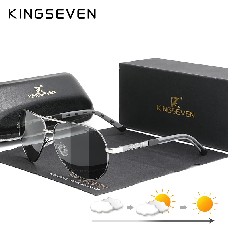 

KINGSEVEN Men Vintage Photochromic Aluminum Polarized Sunglasses Brand Sun glasses Coating Lens Driving Eyewear For Men/Women