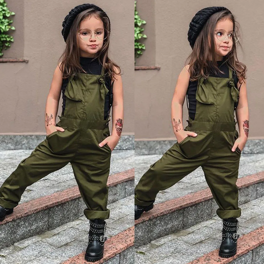 Pudcoco/Одежда для маленьких девочек Однотонная футболка без рукавов топы, длинные штаны на бретелях, Комбинезоны Комплекты из 2 предметов, одежда 2-7Y