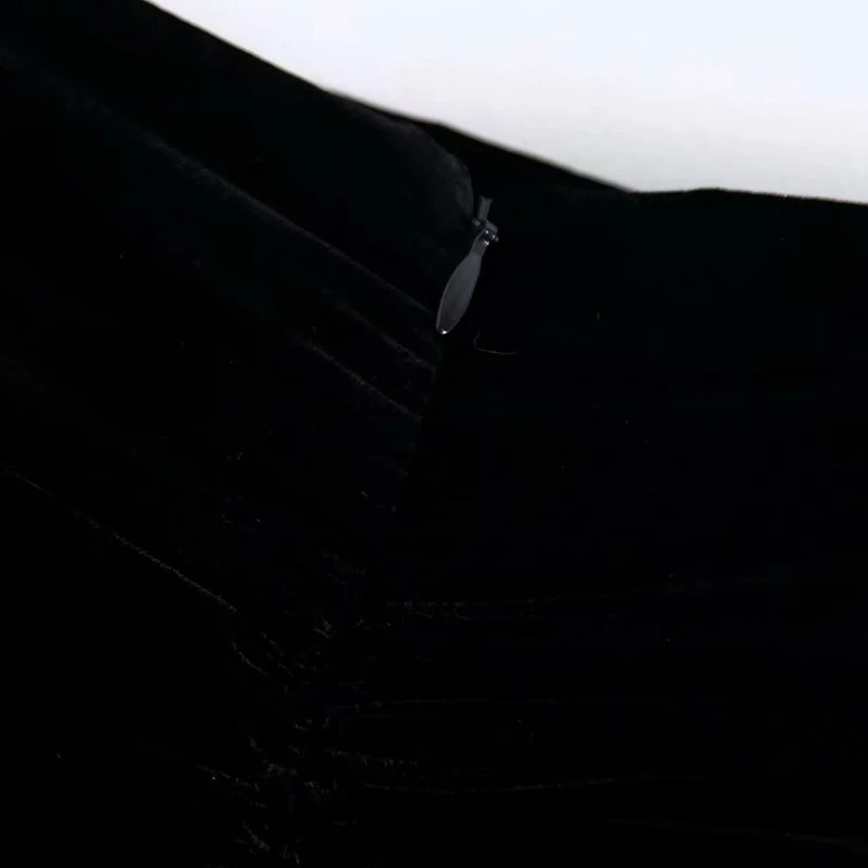 Женская модная черная бархатная плиссированная Асимметричная мини-юбка faldas mujer, Женская юбка с молнией сзади, шикарные юбки с оборками QUN524