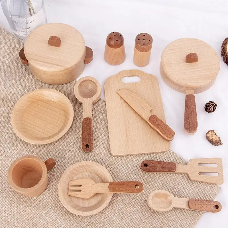Children's Natural Wood Color Preschool Toys Fruits And Vegetables Simulation Play House Kitchenware Cognitive Wooden Toys Gifts