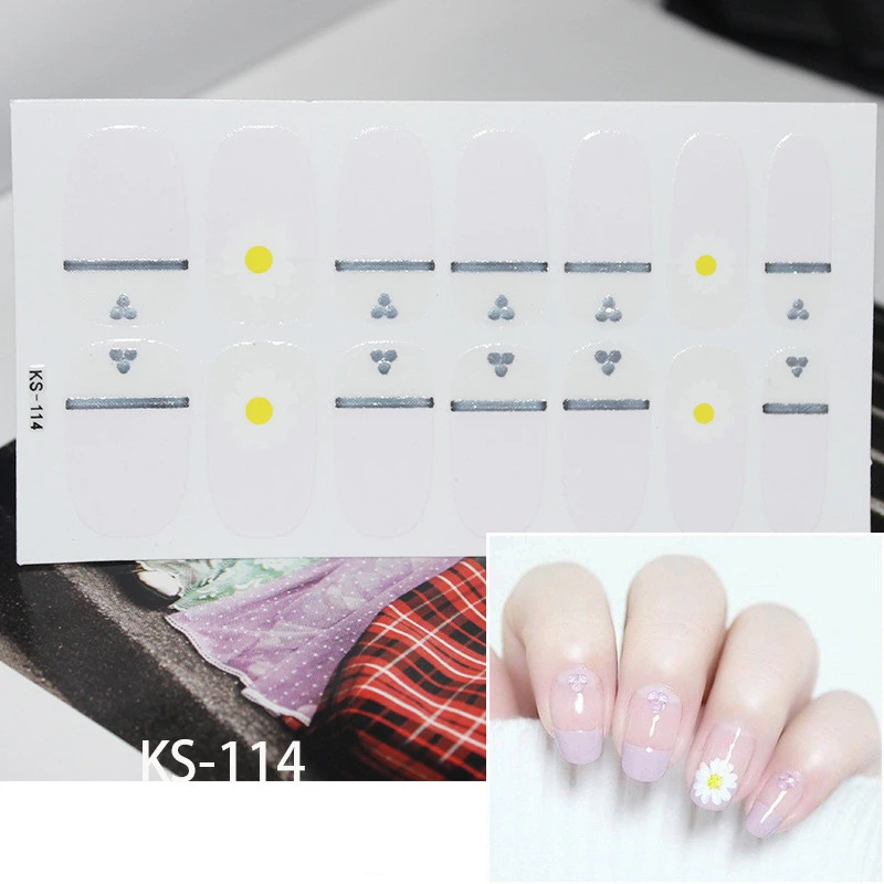 14 насадок/листов, корейский стиль, красивые наклейки для ногтей, полное покрытие, накладки для ногтей, украшения, сделай сам, наклейки для ногтей - Цвет: KS-114