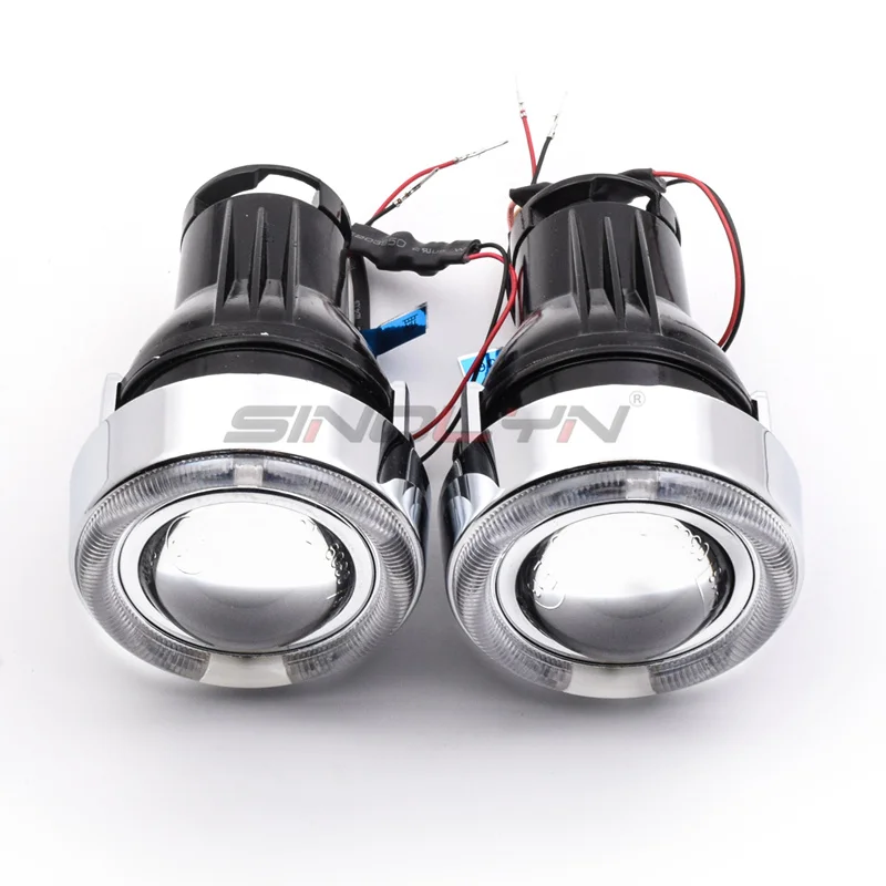  Universal HID Xenon Fog Light Lens Projector With LED Angel Eyes Halo Front Driving Fog Lamps Lense - 1723861585