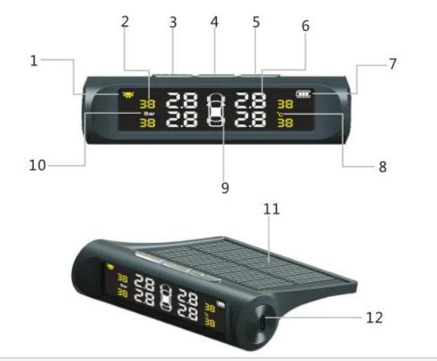 Умный автомобиль TPMS система контроля давления в шинах Солнечная энергия TPMS цифровой ЖК-дисплей автоматическая система охранной сигнализации s Внутренний датчик