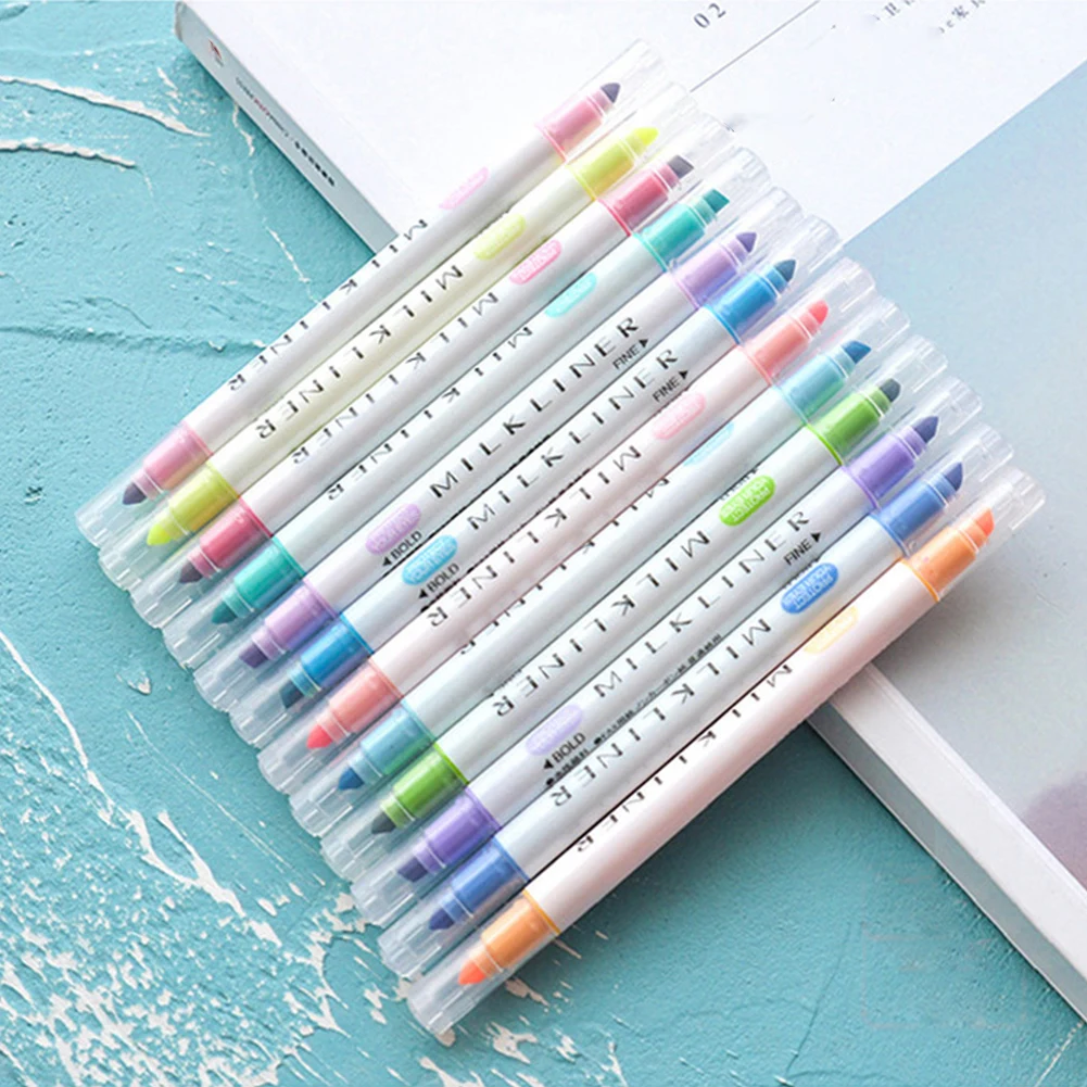 

12pcs Mild School Eye Protection Highlighter Set Fluorescent Double Sided Drawing Marker Pen Colorful Student Office Stationery