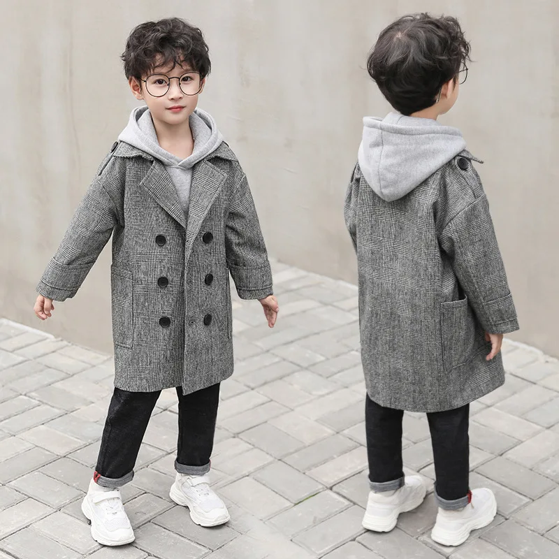 Популярное шерстяное пальто для мальчиков; Детская куртка из смешанной шерсти; сезон весна-осень; ветровка; Детская Повседневная Красивая верхняя одежда; плащ; куртка; X229