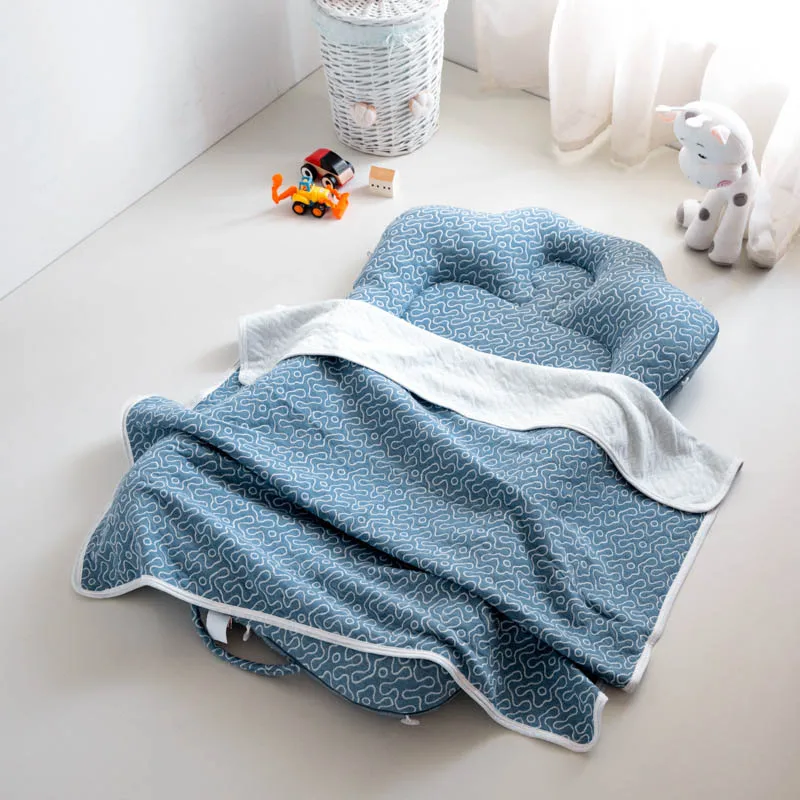 Blue Set Портативный дорожный комбинезон-Пижама для младенцев, гнездо для кроватки с одеялами, полосатая детская кроватка, съемный чехол для колыбельки Колыбель для новорожденных теплое одеяло - Цвет: Blue Set