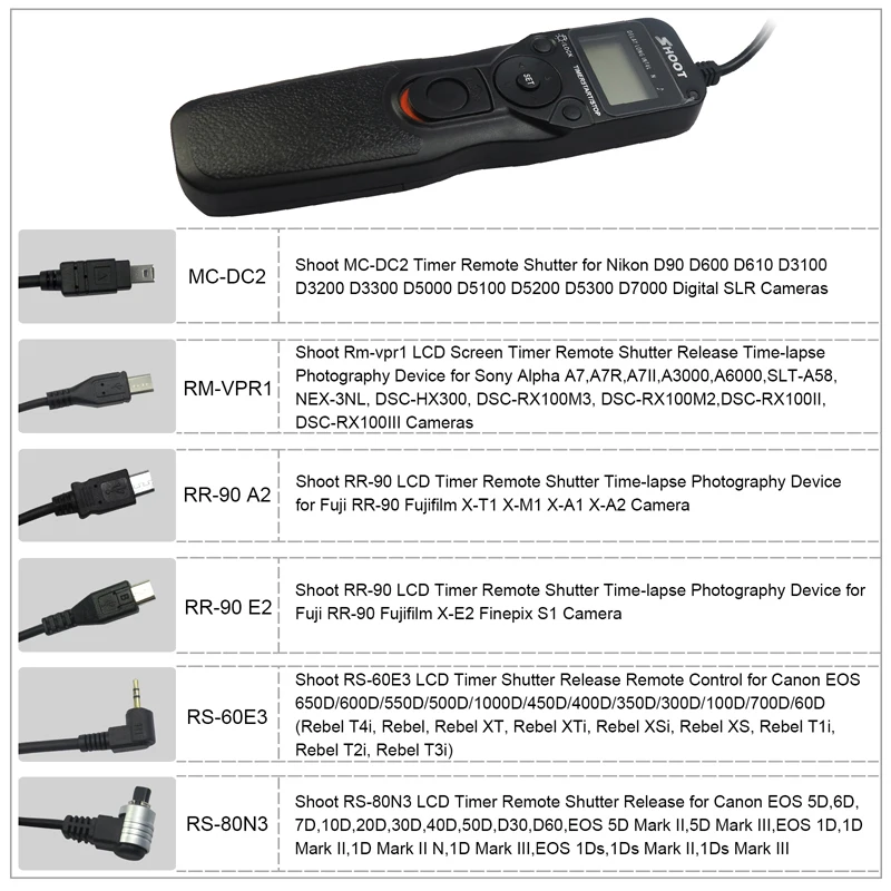 RS-60E3 ЖК-дисплей спуска затвора дистанционного управления для Canon 1000D/600D/550D/500D/650D(Rebel T4i, Rebel, Rebel XT, Rebel XTi