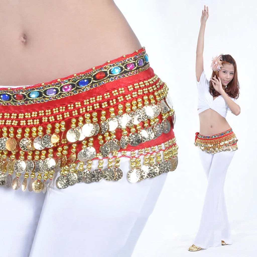 Ladies Girls' Belly Dance Belt Hip Scarf with Gold Coins Dangle