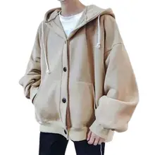 

Spring men oversize jacket fashion Couple Solid color thin loose hooded coat autumn mens Single-breasted Cardigan with hat Top