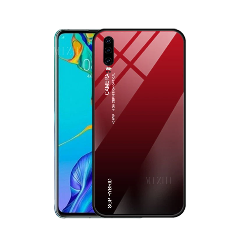 Red C Градиентный чехол из закаленного стекла для телефона для huawei P30 Lite P20 P10 mate 20 Pro светильник задняя крышка защитный чехол оболочка для mate 30 - Цвет: Red C