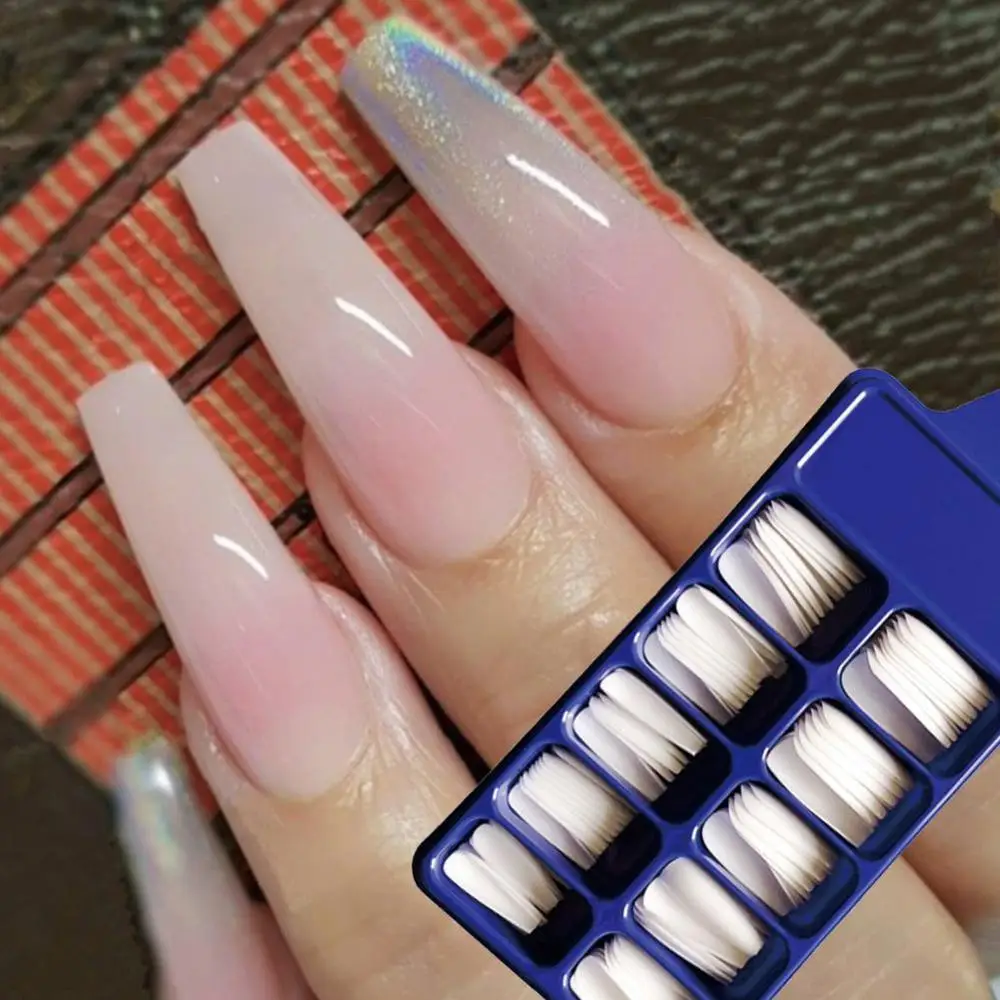 

100pcs/box 2020 New Professional Fake Nails Long Ballerina Half French Acrylic False Nail Tips10 Size Press On Nails