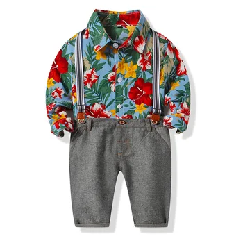 

Boys gentleman spring and autumn clothing 2020 new British style children's long-sleeved fancy shirt children's bib overalls 0-5