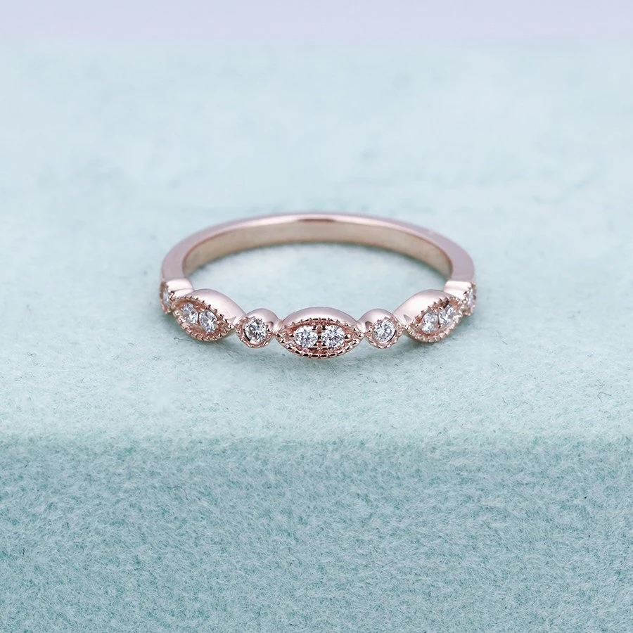 Винтажное кольцо в стиле арт деко розовое золото циркон обручальное Женский