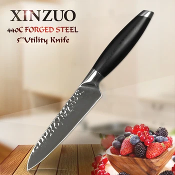 

XINZUO 5'' inch Utility Knife 3 Layers 440C Kitchen Knives High Carbon Stainless Steel Fruite Paring Chef Knife with G10 Handle