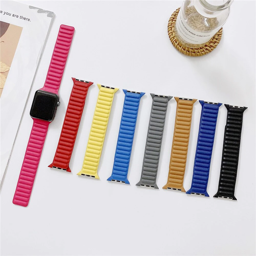 Leather Link strap for Apple watch band 45mm 44mm 40mm 41mm 42mm 38mm