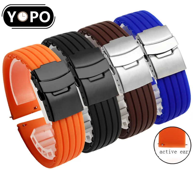 Для Ticwatch2 pro/S2/C2 Водонепроницаемый силиконовый ремешок 18 мм 20 22 черный коричневый